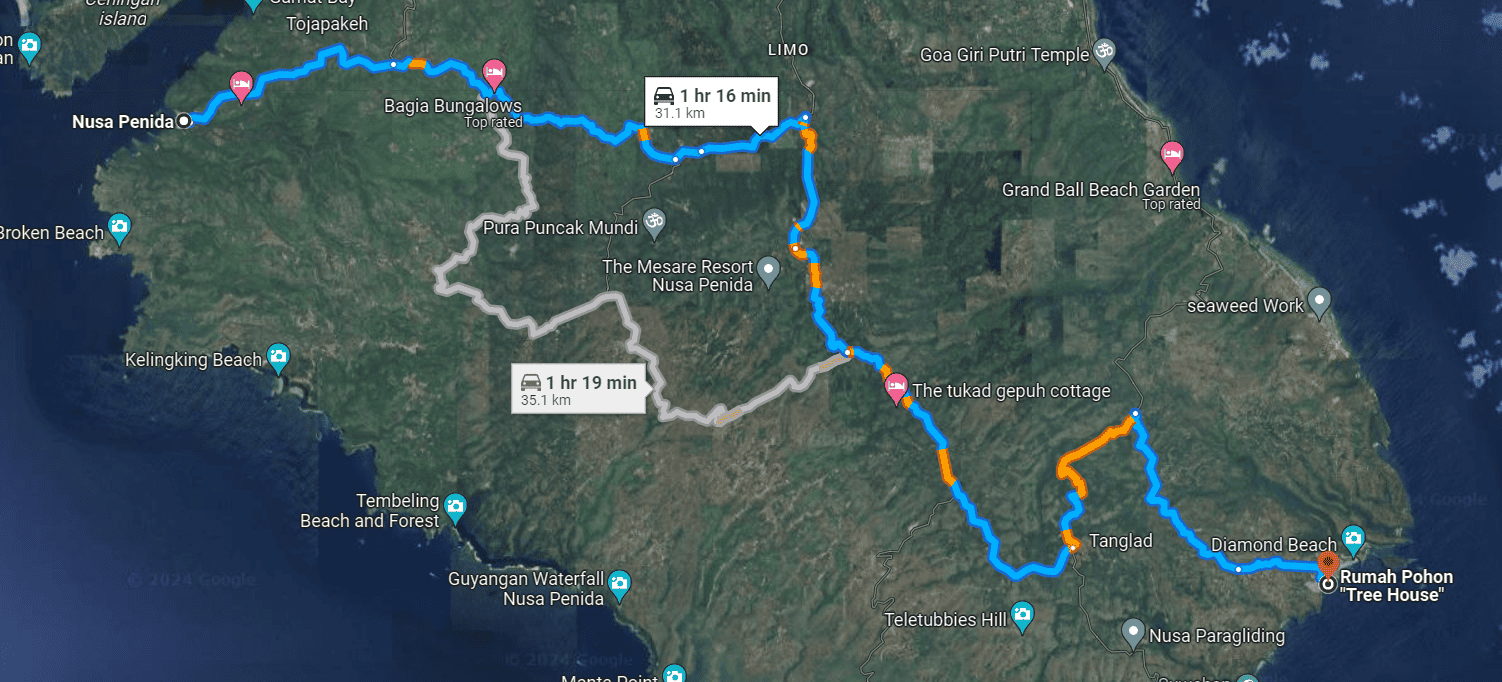 Bản đồ đường đi từ Nusa Penida đến Tree House